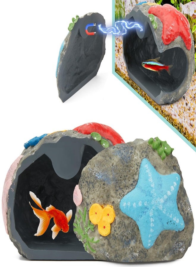Esdallina Upgraded Magnetic Detachable Aquarium Hideaway Coral Rock Cave to Check Your Aquatic Pets to Breed, Play and Rest Safe and Non-Toxic Resin Fish Tank Viewing Hideout Ornaments - Image 1